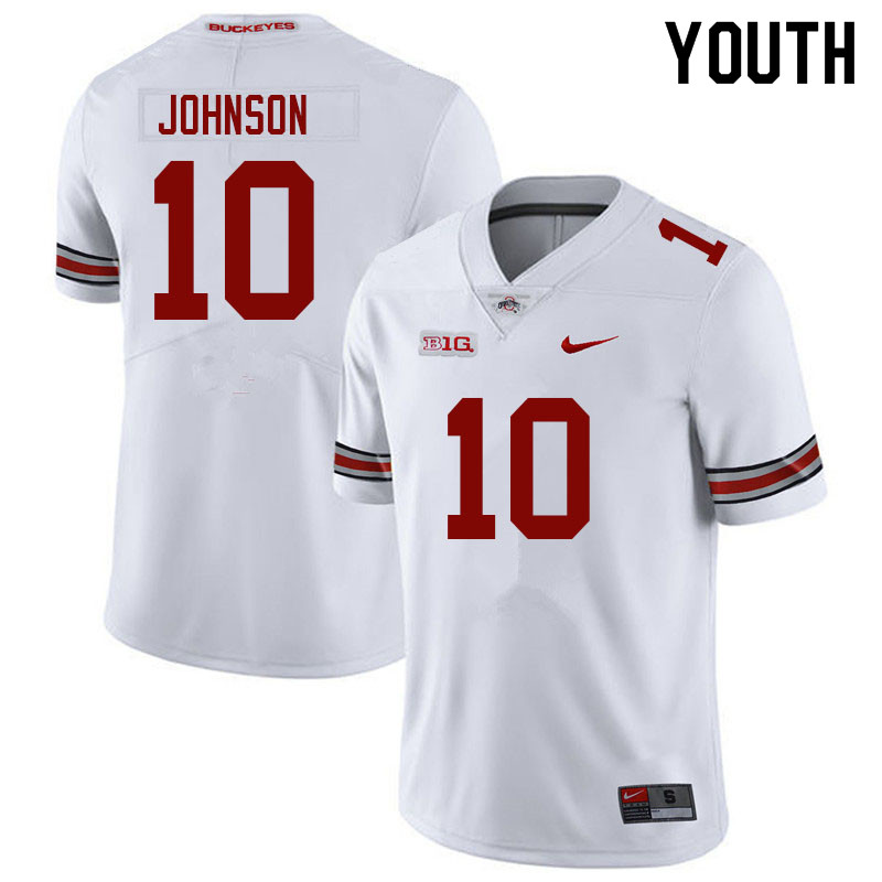 Youth Ohio State Buckeyes #10 Xavier Johnson White Authentic College Stitched Football Jersey 23YY048OS